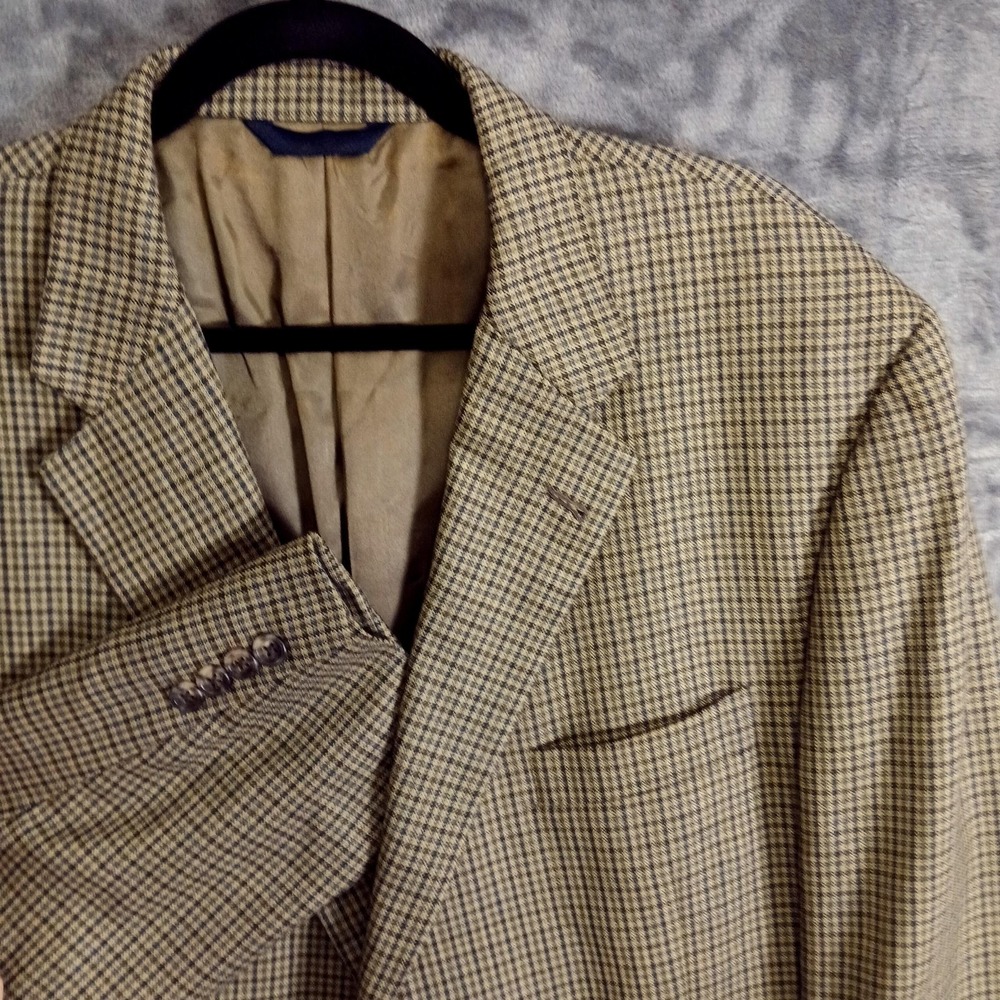Burberrys of London Vintage Mens Blazer 46 Long Brown Wool Cambridge Check 90s